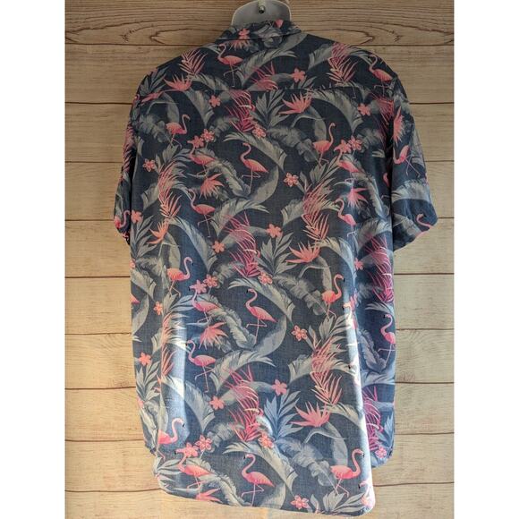 Endless Summer Hawaiian Shirt Mens XL Palm Flamingos Blue - Picture 2 of 8